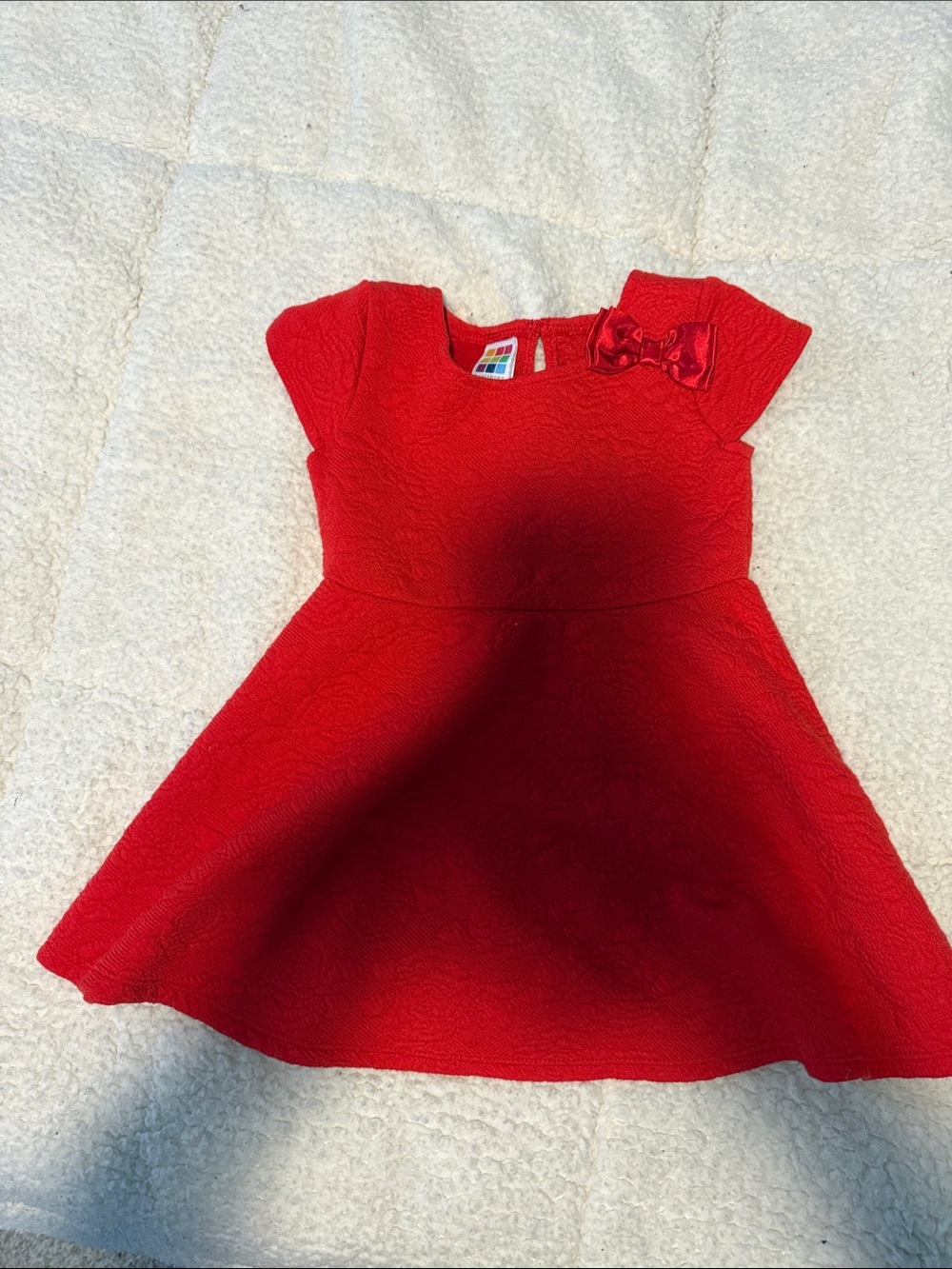 healthtex Red Textured Fit-and-Flare Dress with Bow Accent
